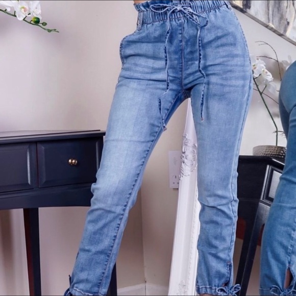 Paperbag Waist Denim Joggers Jogger Pants - Picture 4 of 4